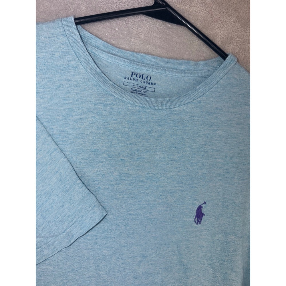 Polo Ralph Lauren Mens Medium Classic‎ T-Shirt Light Blue Heather Purple Pony M